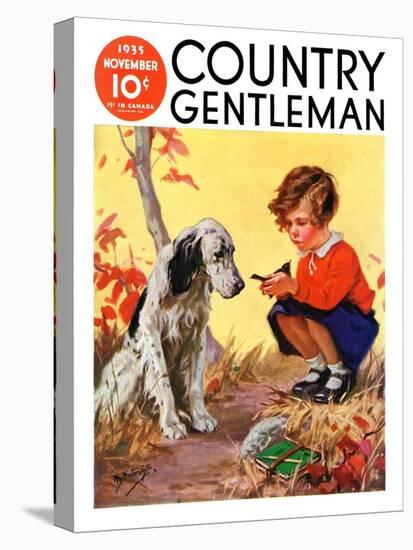 "Girl, Dog and Injured Bird," Country Gentleman Cover, November 1, 1935-Henry Hintermeister-Premier Image Canvas