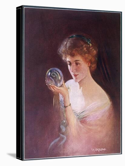 Girl Gazes into a Crystal Ball-T.r. Skelton-Stretched Canvas
