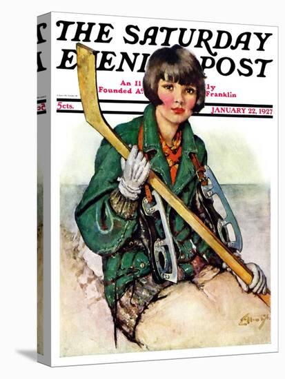 "Girl Hockey Player," Saturday Evening Post Cover, January 22, 1927-Ellen Pyle-Premier Image Canvas