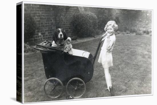 Girl in a Garden with Dog and Doll in Pram-null-Premier Image Canvas
