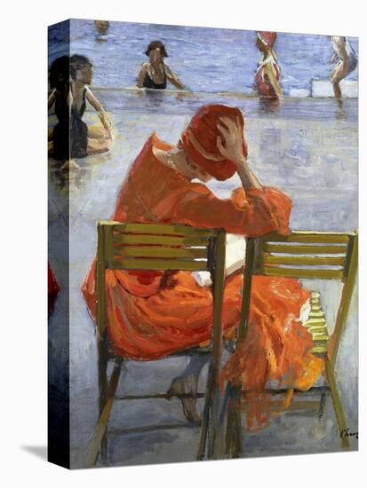 Girl in a Red Dress, Seated by a Swimming Pool, 1936-Sir John Lavery-Premier Image Canvas