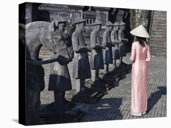 Girl in Ao Dai (Traditional Vietnamese Long Dress) and Conical Hat, Tomb of King Khai Dinh, Vietnam-Keren Su-Premier Image Canvas