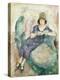 Girl in Blue Reading on a Sofa, 1926-27 (Oil on Panel)-Jules Pascin-Premier Image Canvas
