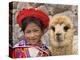 Girl in Native Dress with Baby Alpaca, Sacsayhuaman Inca Ruins, Cusco, Peru-Dennis Kirkland-Premier Image Canvas