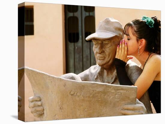 Girl in Quincinera (15th) Birthday Dress Whispering to Statue, Plaza Del Carmen, Camaguey, Cuba-Christopher P Baker-Premier Image Canvas