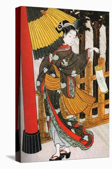 Girl on Her Way to the Shinto Shrine on a Stormy Night, 18th Century-Suzuki Harunobu-Premier Image Canvas