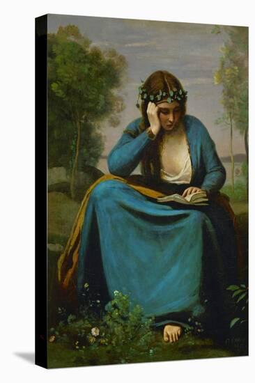 Girl Reading Crowned with Flowers or Virgil's Muse-Jean-Baptiste-Camille Corot-Premier Image Canvas