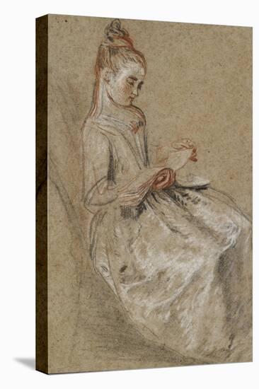 Girl Seated with a Book of Music on Her Lap (Black-Jean Antoine Watteau-Premier Image Canvas