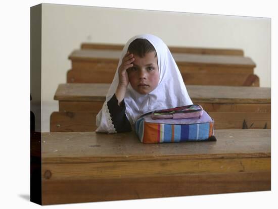 Girl Sits Alone in Her Class Room During a Break in Aftabachi School in Eastern Afghanistan-null-Premier Image Canvas