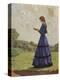 Girl Stands in a Field Reading Her Book-Harold Knight-Premier Image Canvas