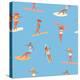 Girl Surfers in Bikinis - Blue Seamless Pattern-Tasiania-Stretched Canvas