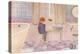 Girl Washing Doll in Bathroom-null-Stretched Canvas