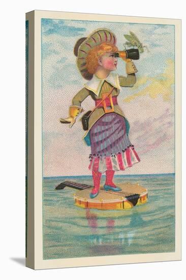 Girl with Binoculars on Floating Banjo-null-Stretched Canvas