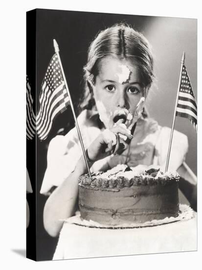 Girl with July 4th Cake All over Her Face-null-Stretched Canvas