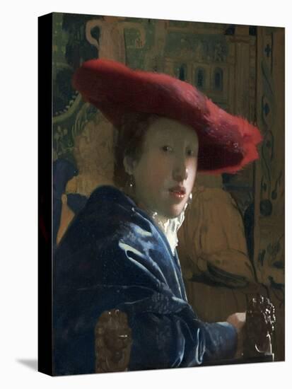 Girl with the Red Hat, by Johannes Vermeer, c. 1665-66, Dutch painting,-Johannes Vermeer-Stretched Canvas