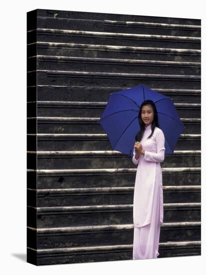 Girl With Umbrella on Stone Steps of Tomb of Khai Dinh, Vietnam-Keren Su-Premier Image Canvas