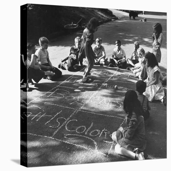 Girls and Boys Playing Hopscotch-Ralph Morse-Premier Image Canvas