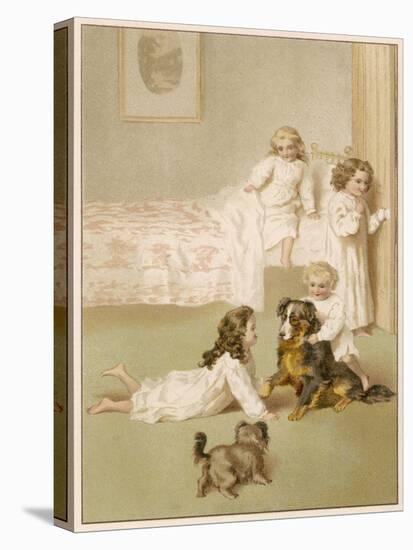 Girls and Dogs at Bedtime-Helena J Maguire-Stretched Canvas