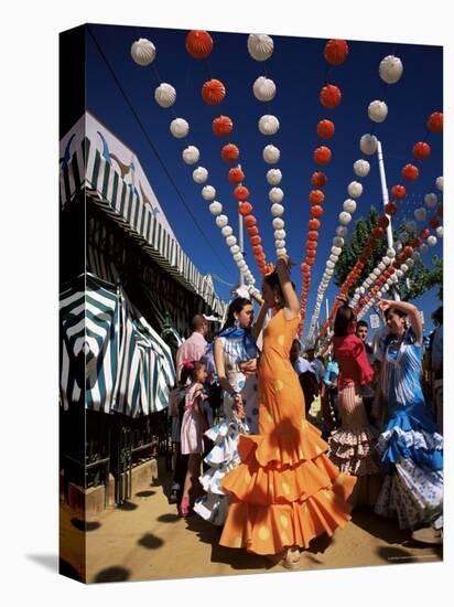 Girls Dancing a Sevillana Beneath Colourful Lanterns, Feria De Abril, Seville, Andalucia, Spain-Ruth Tomlinson-Premier Image Canvas