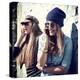 Girls Having Fun Together Outdoors and Calling Smart Phone-khorzhevska-Premier Image Canvas