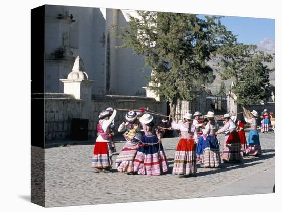 Girls in Traditional Local Dress Dancing in Square at Yanque Village, Colca Canyon, Peru-Tony Waltham-Premier Image Canvas