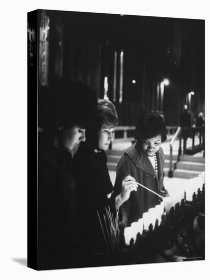 Girls Lighting Votive Candles at a Shrine in St. Patrick's Cathedral, in Prayer For John F. Kennedy-Ralph Morse-Premier Image Canvas