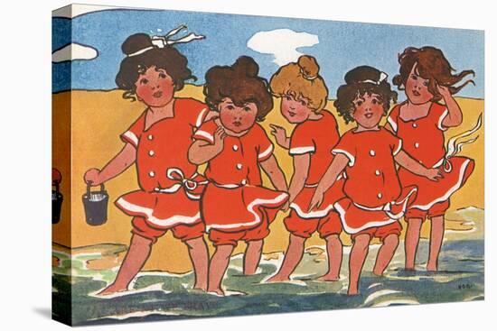 Girls Padding in the Sea-Hilda Dix Sandford-Stretched Canvas