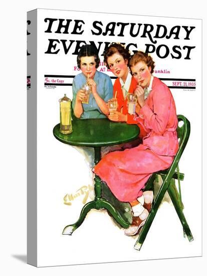 "Girls Sipping Sodas," Saturday Evening Post Cover, September 21, 1935-Ellen Pyle-Premier Image Canvas