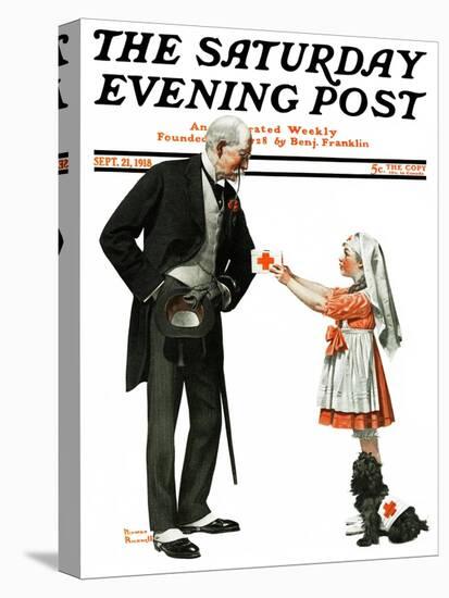 "Giving to Red Cross" Saturday Evening Post Cover, September 21,1918-Norman Rockwell-Premier Image Canvas