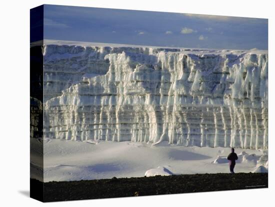 Glacier and Trekker from Summit at Uhuru Peak, Kilimanjaro National Park, Tanzania, Africa-David Poole-Premier Image Canvas