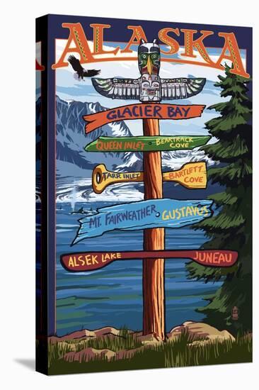 Glacier Bay, Alaska - Sign Destinations-Lantern Press-Stretched Canvas