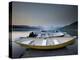 Glacier National Park- Boats Rest on a Dock in Front of Lake Mcdonald.-Ian Shive-Premier Image Canvas