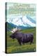 Glacier National Park, Montana - Moose and Mountain-Lantern Press-Stretched Canvas