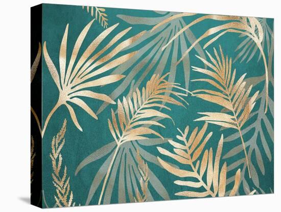 Glam Leaves Teal 1-Urban Epiphany-Stretched Canvas