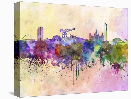 Glasgow Skyline in Watercolor Background-paulrommer-Stretched Canvas