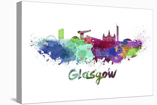 Glasgow Skyline in Watercolor-paulrommer-Stretched Canvas