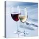 Glass of White Wine and Glass of Red Wine Beside Place-Setting-Alexander Feig-Premier Image Canvas
