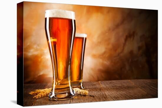 Glasses of Beer on Wooden Table-Jag_cz-Premier Image Canvas