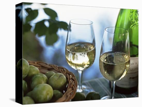 Glasses of White Wine on Table With River Relected in Glass, Loire, France, Europe-John Miller-Premier Image Canvas