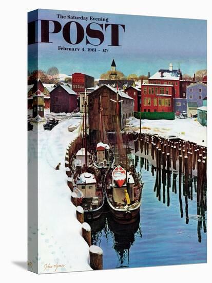 "Gloucester Harbor in Winter," Saturday Evening Post Cover, February 4, 1961-John Clymer-Premier Image Canvas