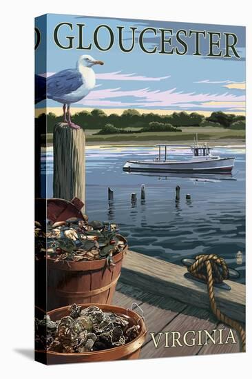 Gloucester, Virginia - Blue Crab and Oysters on Dock-Lantern Press-Stretched Canvas