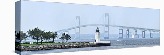 Goat Island Lighthouse with Claiborne Pell Bridge in the Background, Newport, Rhode Island, USA-null-Stretched Canvas