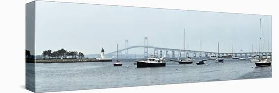 Goat Island Lighthouse with Claiborne Pell Bridge in the Background, Newport, Rhode Island, USA-null-Stretched Canvas