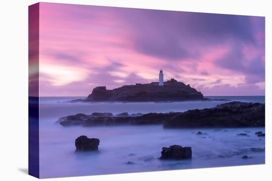 Godrevy Lighthouse at dusk, St. Ives Bay, Cornwall, UK-Ross Hoddinott-Premier Image Canvas