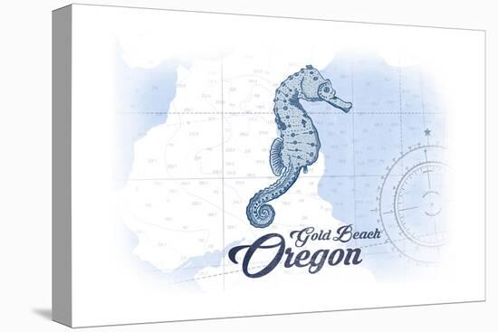 Gold Beach, Oregon - Seahorse - Blue - Coastal Icon-Lantern Press-Stretched Canvas