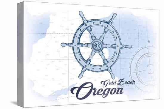 Gold Beach, Oregon - Ship Wheel - Blue - Coastal Icon-Lantern Press-Stretched Canvas