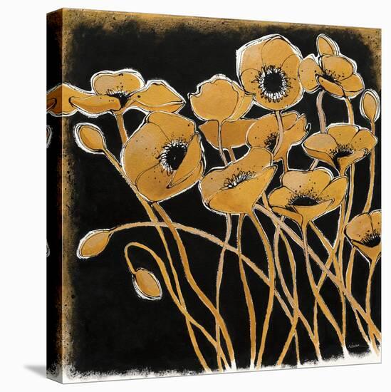 Gold Black Line Poppies I-Shirley Novak-Stretched Canvas