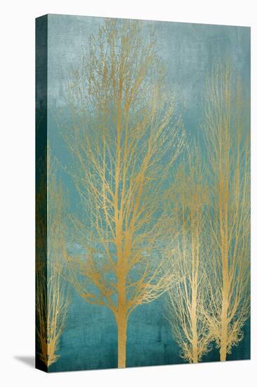 Gold Trees on Aqua Panel II-Kate Bennett-Stretched Canvas