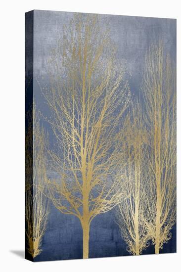 Gold Trees on Blue Panel II-Kate Bennett-Stretched Canvas