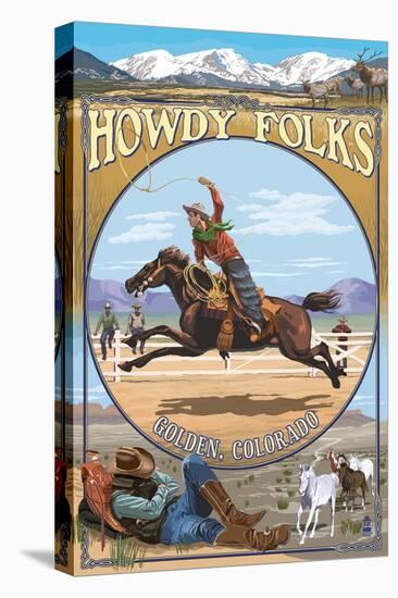 Golden, Colorado - Cowboy Montage-Lantern Press-Stretched Canvas